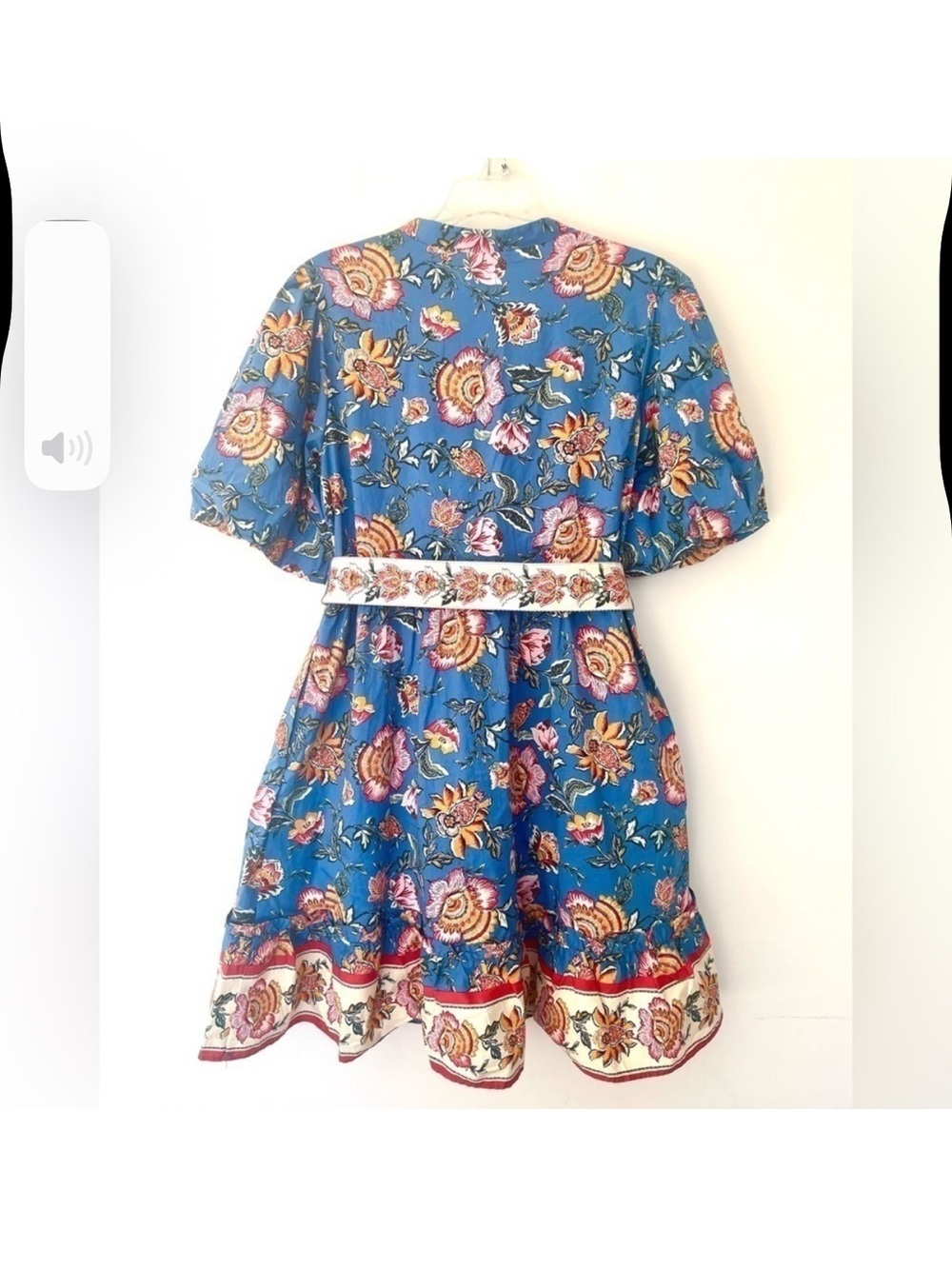 New JOIE Floral Print Puff Sleeve Belted Cotton Button-Front Dress - Picture 2 of 5